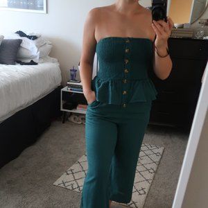 Strapless teal jumpsuit
